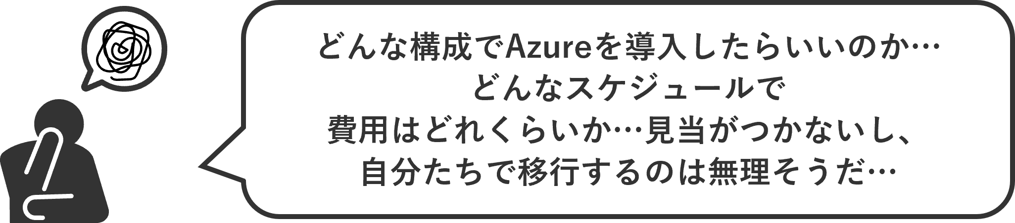 どんな構成でAzureを導入したらいいのか…どんなスケジュールで費用はどれくらいか…見当がつかないし、自分たちで移行するのは無理そうだ…